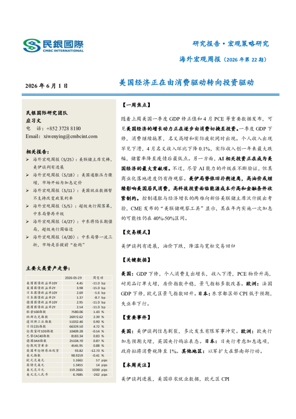 海外宏观周报（2026年第22期）：美国经济正在由消费驱动转向投资驱动