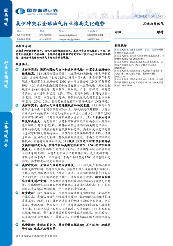 美伊冲突后全球油气行业格局变化趋势