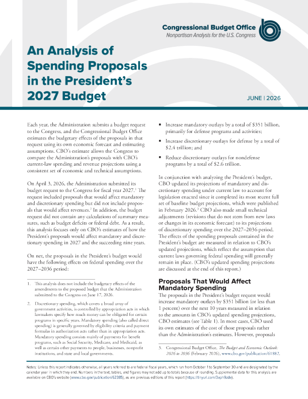 2027年总统预算中的支出提案分析