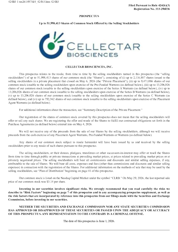 Cellectar Biosciences Inc美股招股说明书(2026-06-02版)