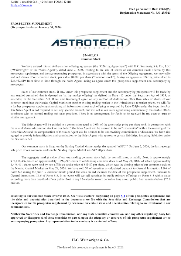 Astrotech Corp 美股招股说明书（2026年6月3日版）