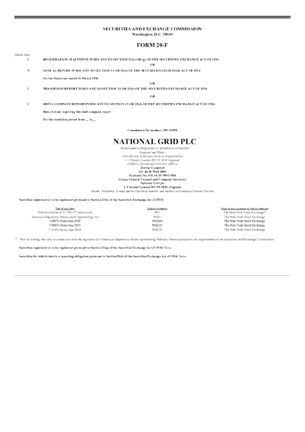 英国国家电网公司 2026年年度报告和过渡报告