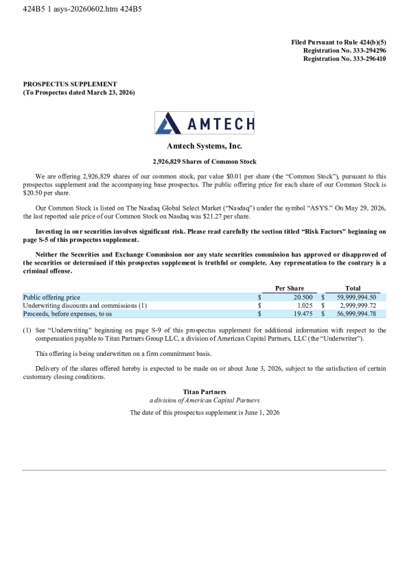 Amtech Systems Inc美国招股说明书(2026年6月3日版)