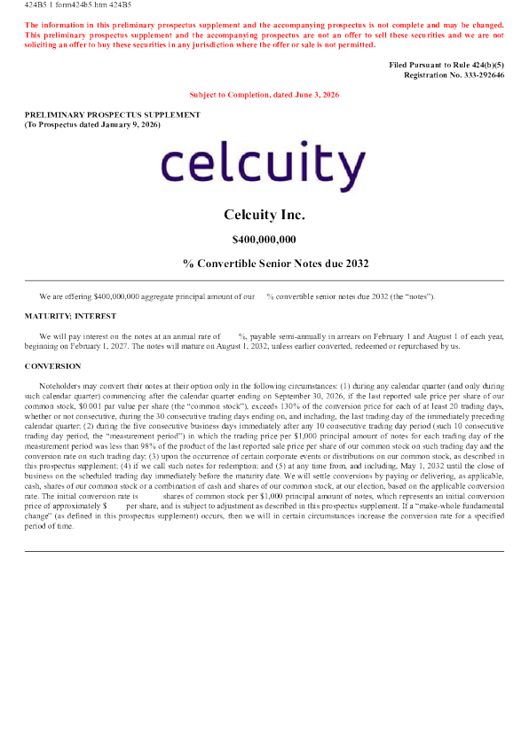 Celcuity美股招股说明书(2026-06-03版)