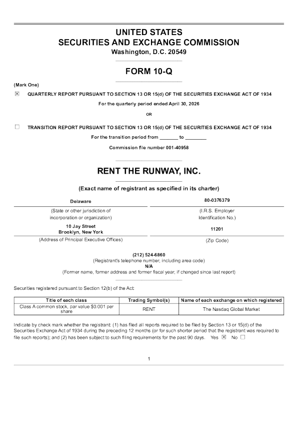 Rent the Runway Inc-A 2026年季度报告