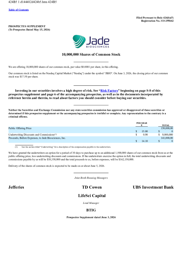 Jade Biosciences Inc美股招股说明书(2026-06-04版)