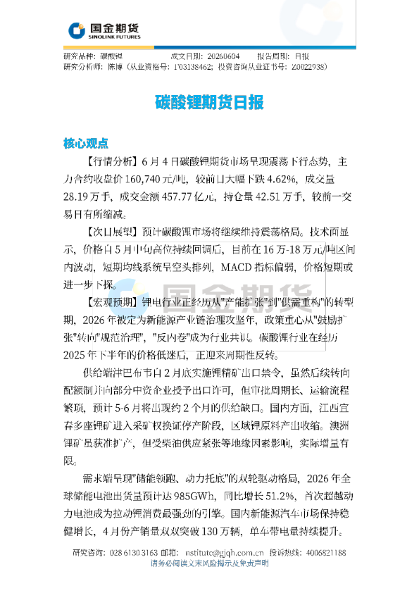 碳酸锂期货日报