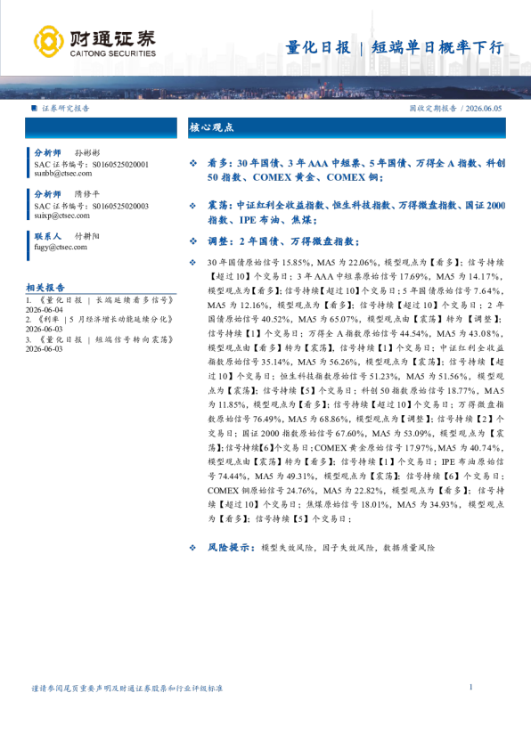 量化日报：短端单日概率下行