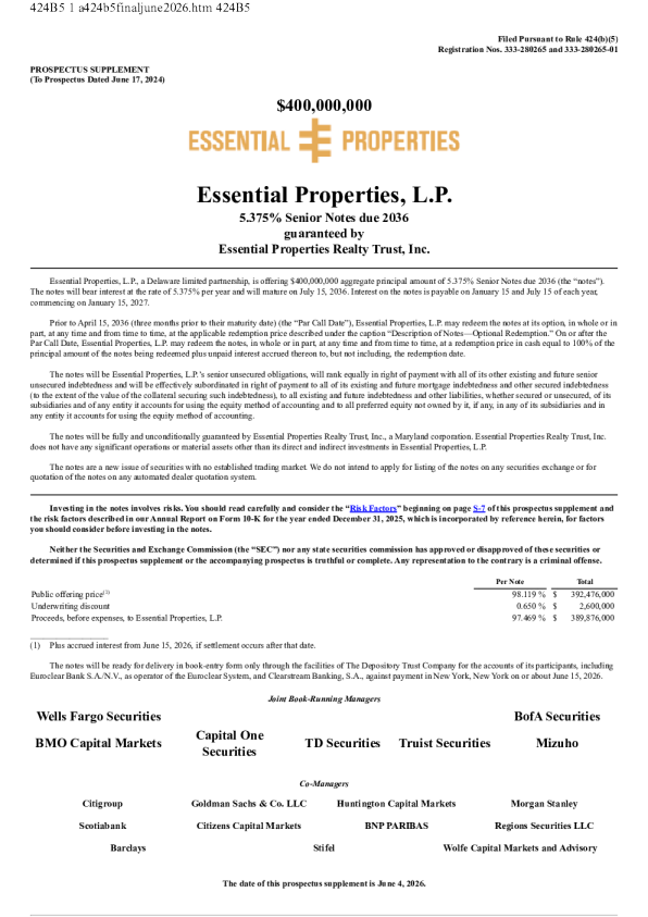 Essential Properties Realty Trust美股招股说明书(2026-06-05版)