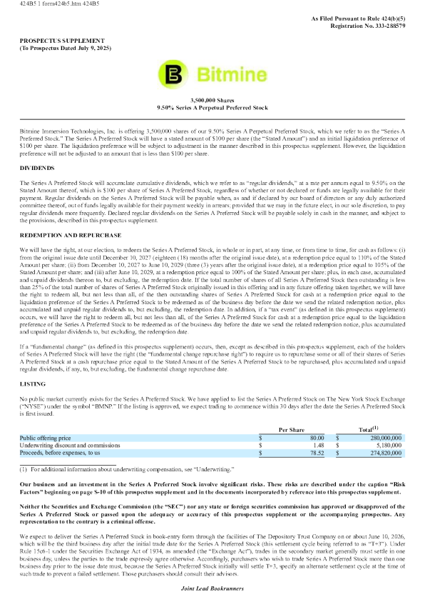 Bitmine Immersion Technologies美股招股说明书(2026-06-05版)