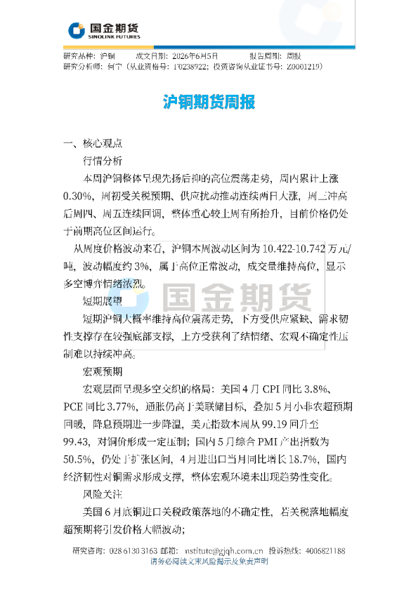 沪铜期货周报