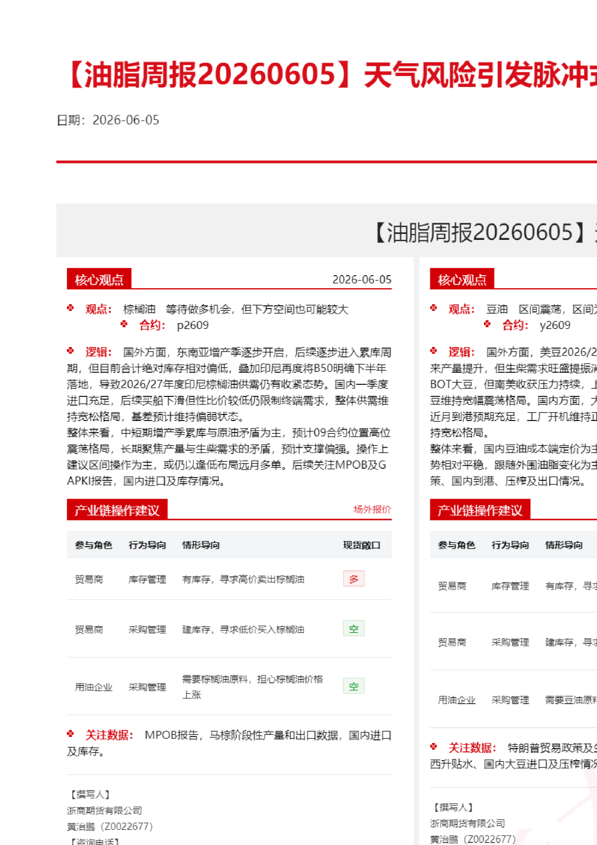 【油脂周报】天气风险引发脉冲式上涨