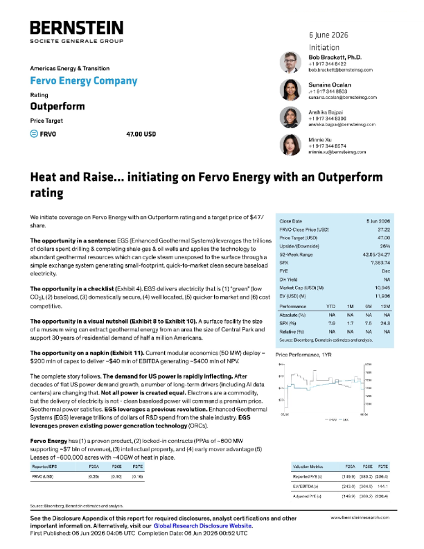 热力提升……给予Fervo Energy跑赢大盘评级的首次覆盖