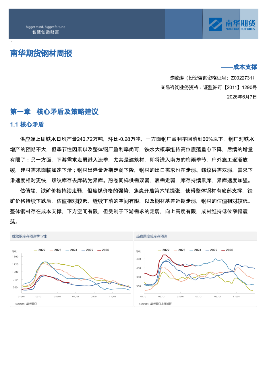 南华期货钢材产业周报：成本支撑20260607