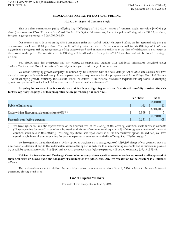 BlockchAIn Digital Infrastructure美股招股说明书(2026-06-08版)