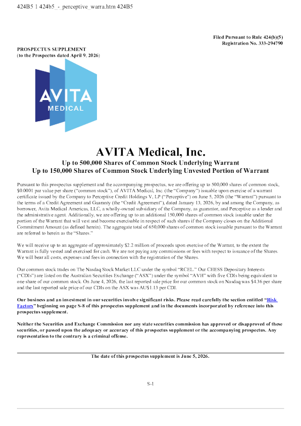 AVITA Medical Inc美股招股说明书(2026-06-08版)