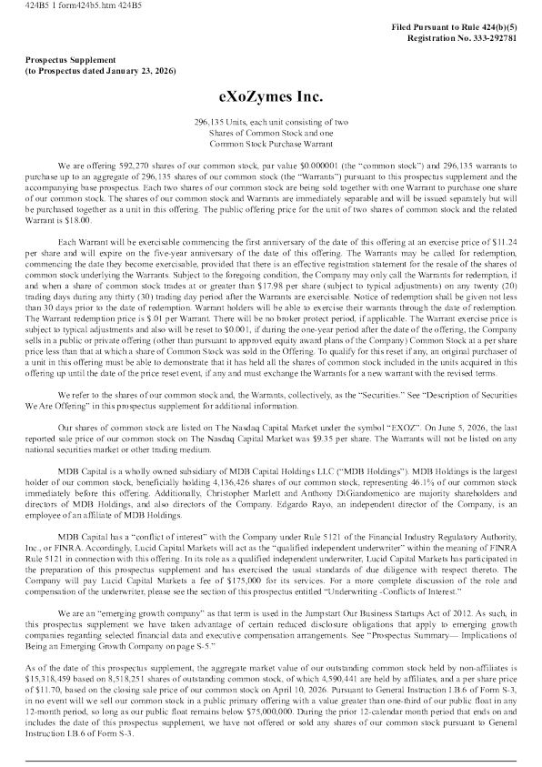 eXoZymes Inc美股招股说明书(2026-06-08版)