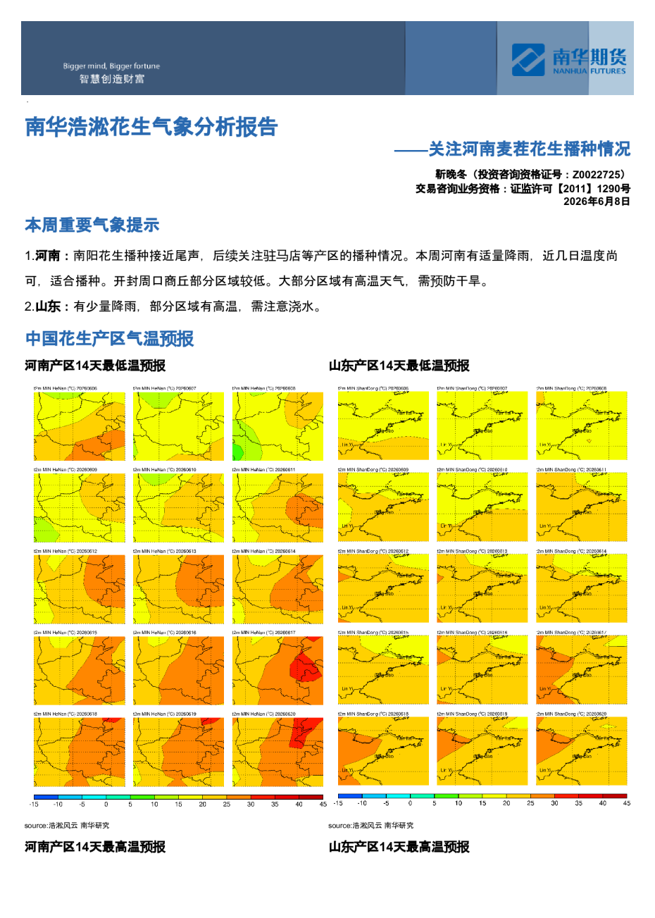 南华浩淞花生气象分析报告——关注河南麦茬花生播种情况