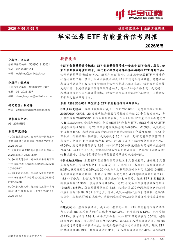 ETF智能量价信号周报