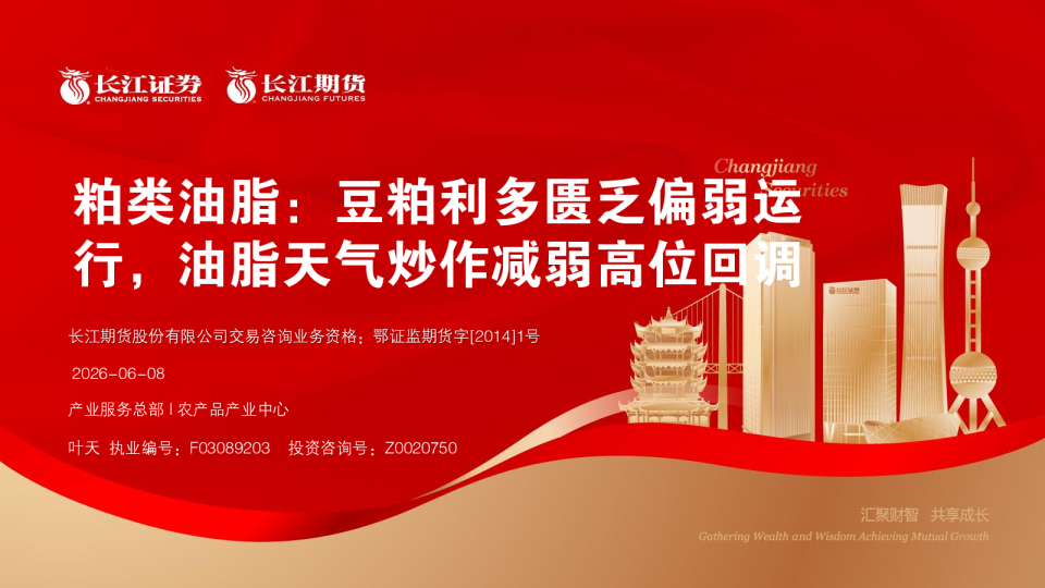 豆粕：利多驱动匮乏，价格偏弱运行；油脂：天气炒作减弱叠加供应压力，高位回调