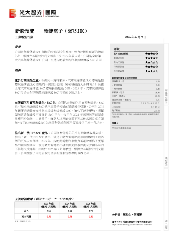 新股预览：琻捷电子