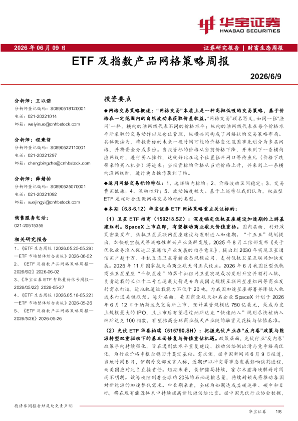 ETF及指数产品网格策略周报