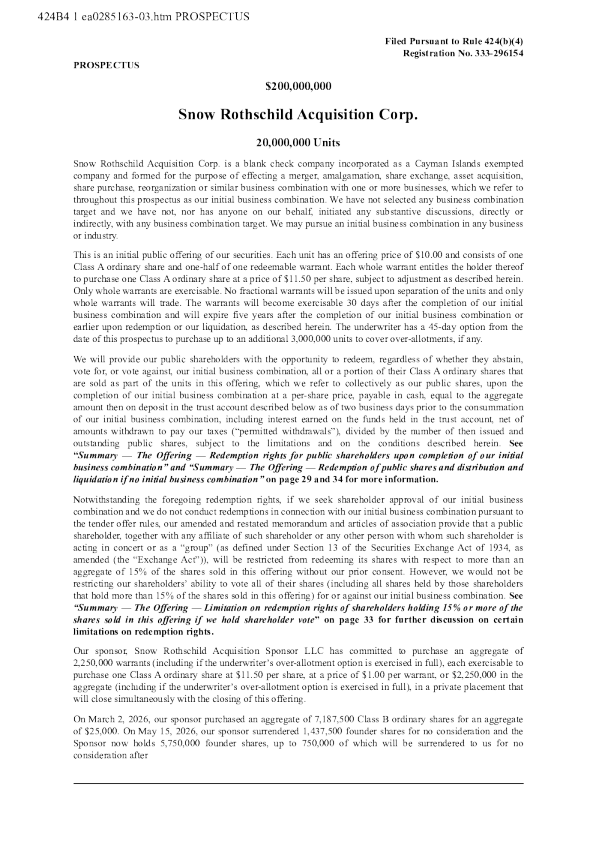 Snow Rothschild Acquisition Corp-A美股招股说明书(2026-06-09版)