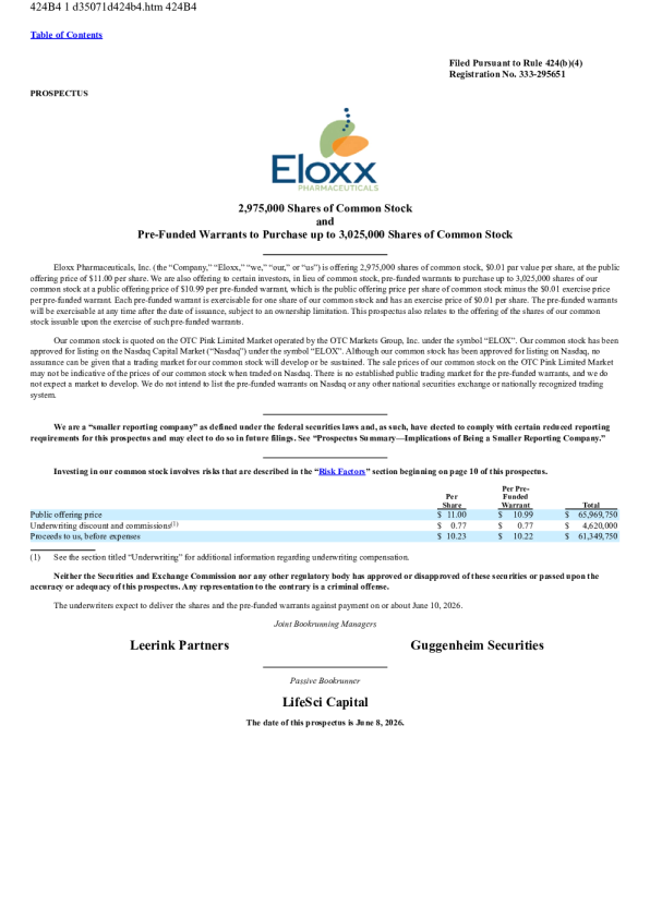 Eloxx Pharmaceuticals Inc美股招股说明书(2026-06-09版)