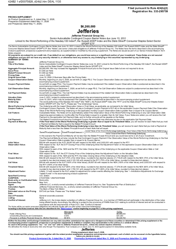 Jefferies Financial Group Inc美股招股说明书(2026-06-09版)
