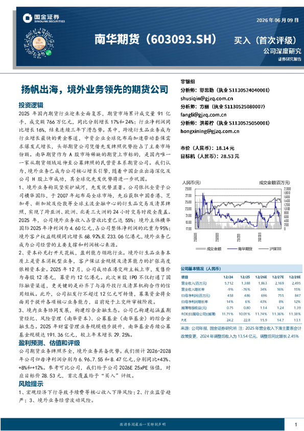 扬帆出海，境外业务领先的期货公司