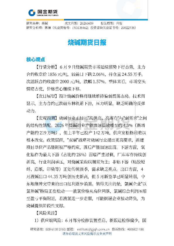 烧碱期货日报