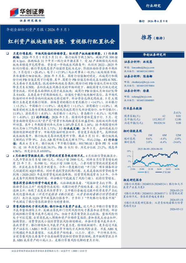 华创金融红利资产月报（2026 年 5 月）：红利资产板块继续调整，重视银行配置机会