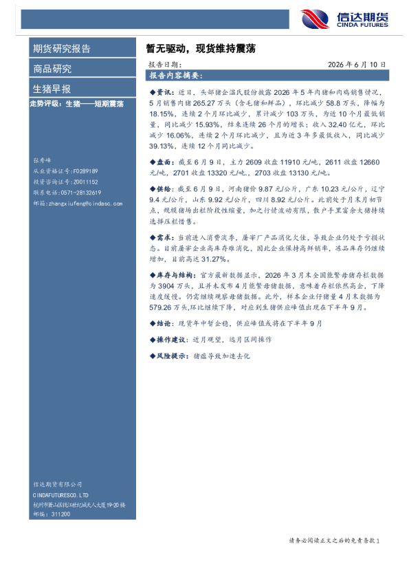 生猪早报：暂无驱动，现货维持震荡