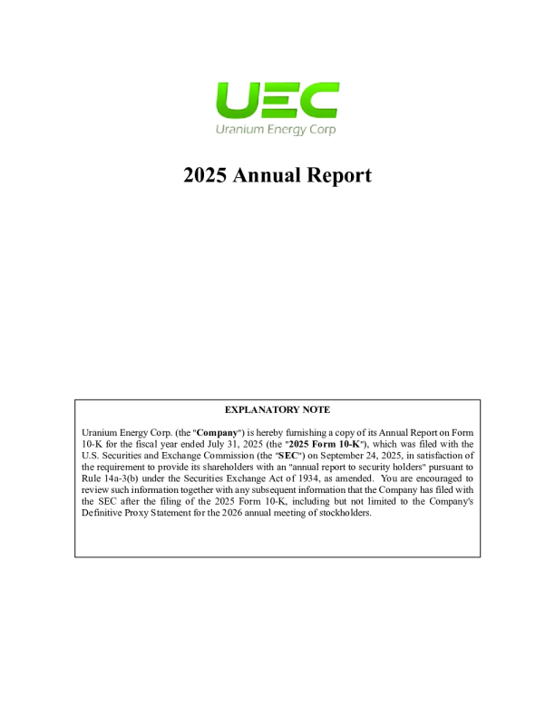 Uranium Energy Corp 2025年度报告
