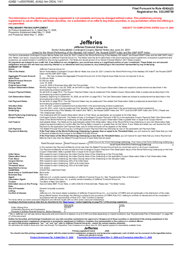 Jefferies Financial Group Inc美股招股说明书(2026-06-11版)