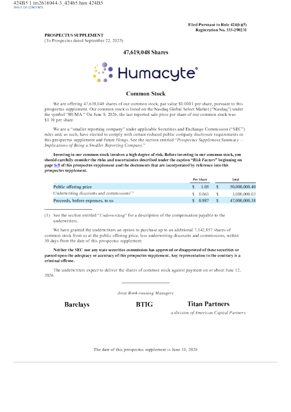 Humacyte Inc美股招股说明书(2026-06-11版)