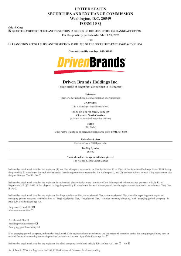 Driven Brands Holdings Inc 2026年季度报告