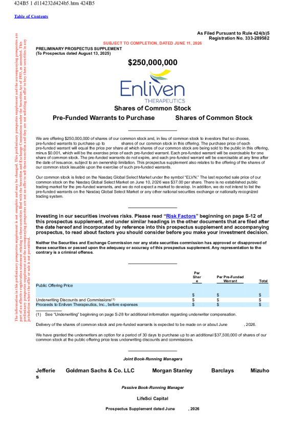 Enliven Therapeutics Inc. American Depository Share Prospectus (Version as of June 11, 2026)