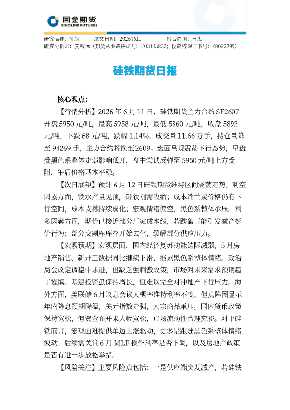硅铁期货日报