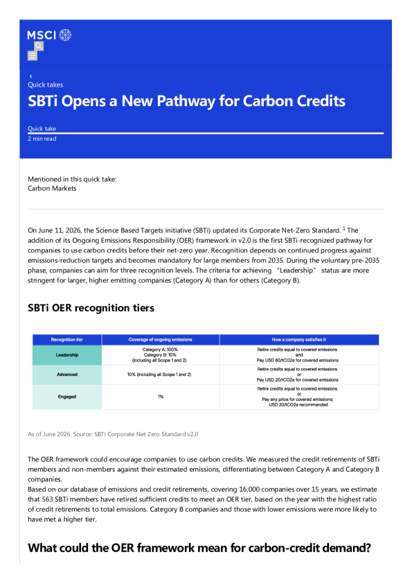 
SBTi开启碳信用新路径