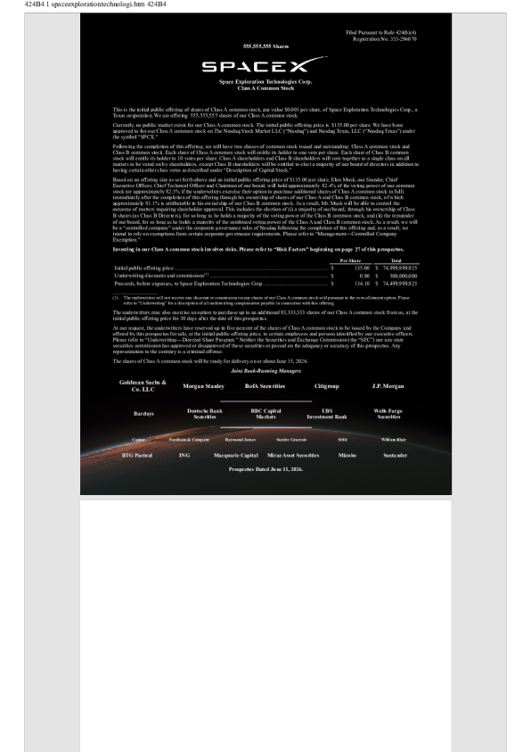 SpaceX美股招股说明书(2026-06-12版)