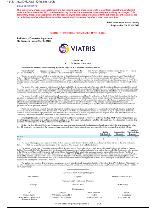 Viatris Inc美股招股说明书(2026-06-12版)