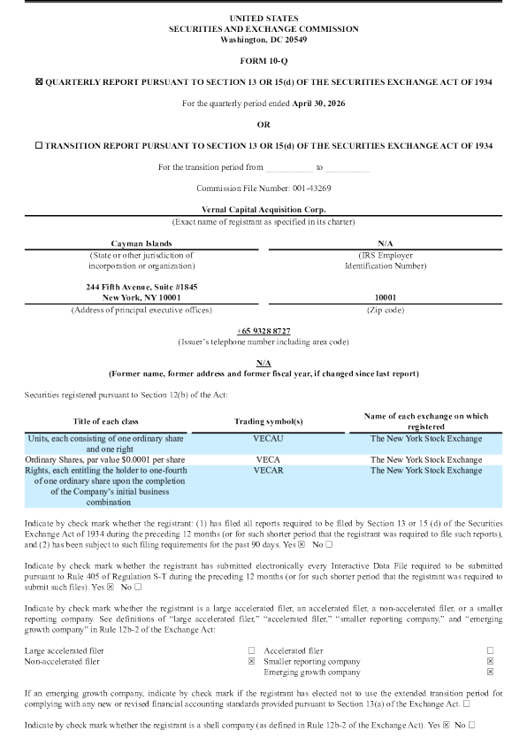 Vernal Capital Acquisition Corp 2026年季度报告
