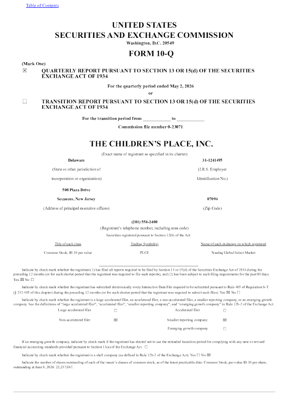The Children's Place Inc 2026 Year-Quality Report