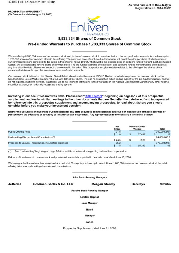 Enliven Therapeutics Inc. American Stock Offering Prospectus (Version as of June 12, 2026)