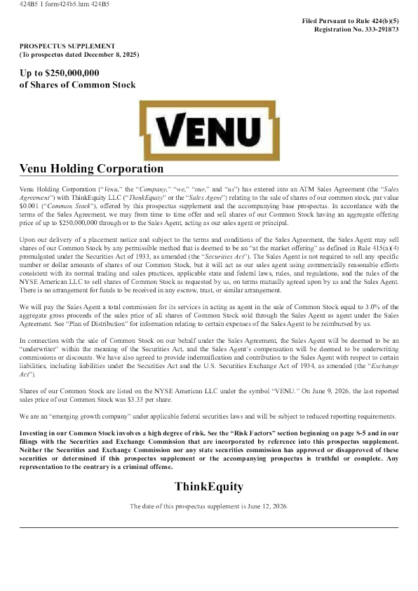Venu Holding Corp 美股招股说明书（2026-06-12版）
