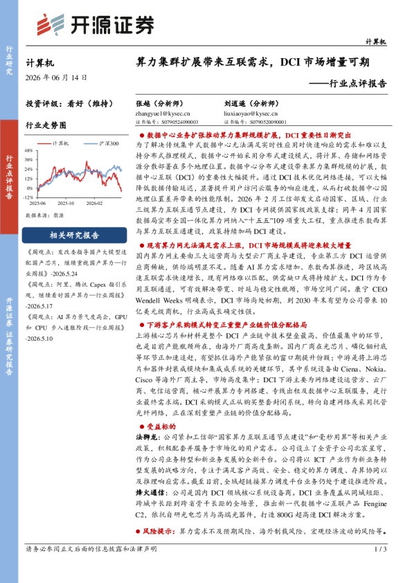 算力集群扩展带来互联需求，DCI市场增量可期