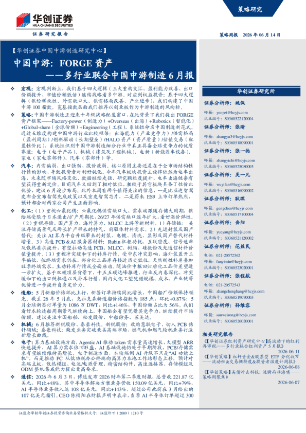 中国中游：FORGE资产——多行业联合中国中游制造6月报
