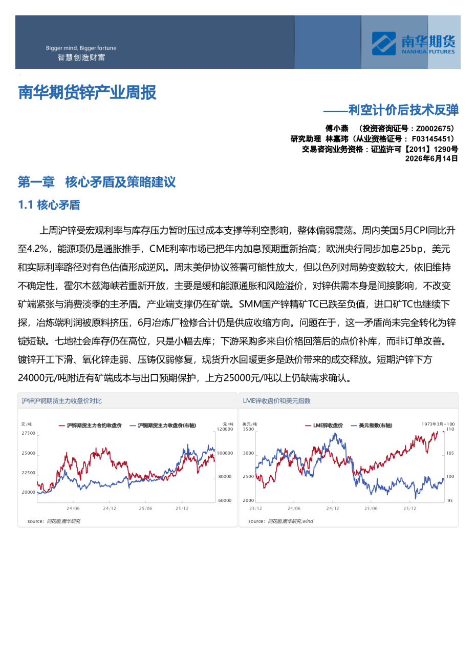 南华期货锌产业周报：利空计价后技术反弹20260615