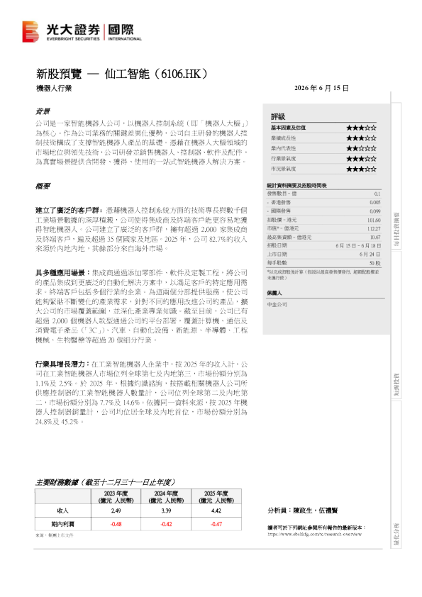 新股预览：仙工智能